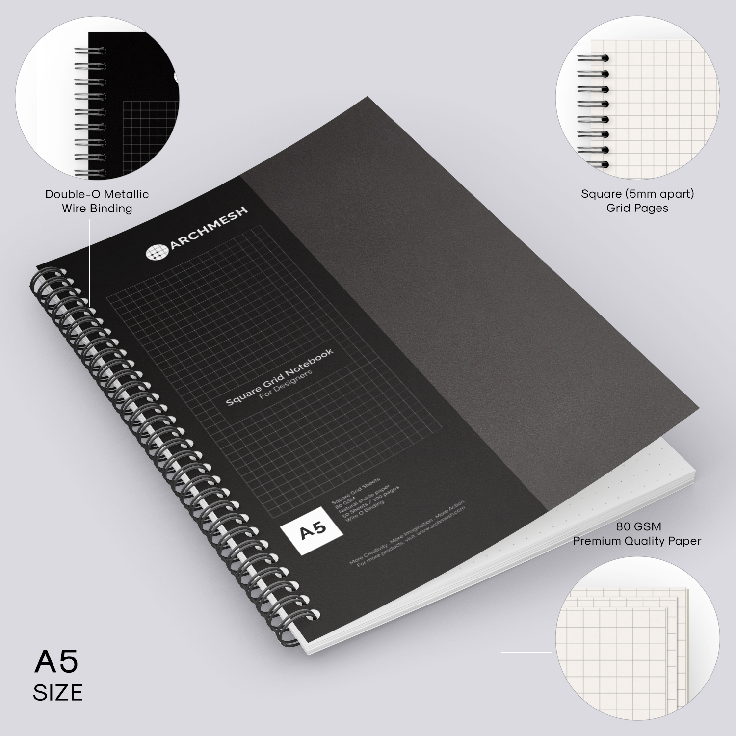 Archmesh » A5 Square Grid Notebook | Dot | Isometric | Square | Grid